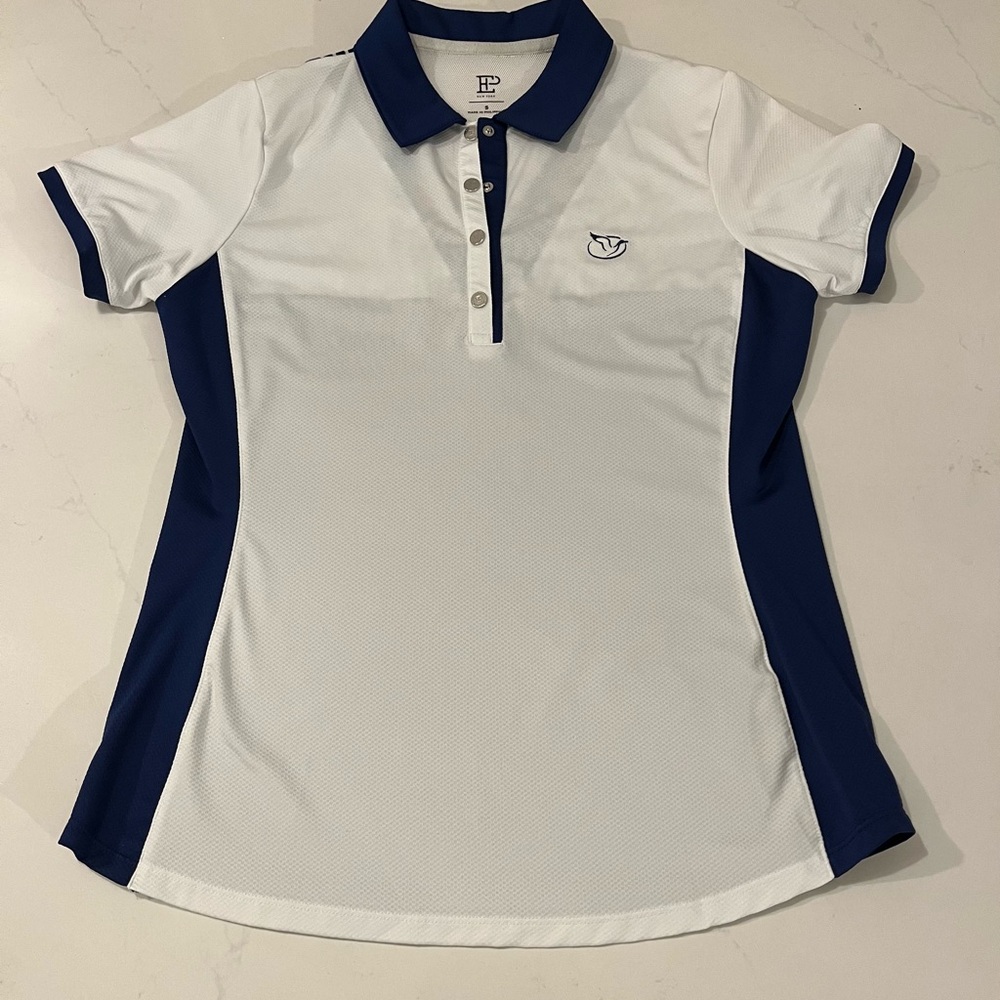 EP New York Polo Shirt Women’s Small White Blue Golfing Activewear Logo - Picture 2 of 9